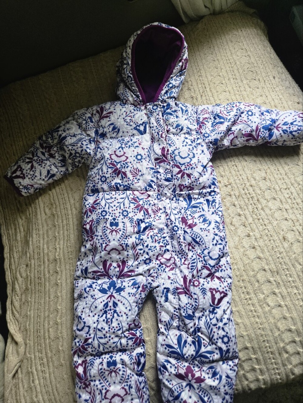 Columbia Floral Printed Infant One Piece Snowsuit - White, Blue & Purple